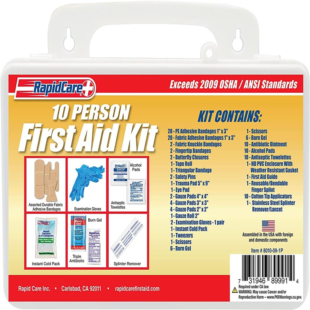 10 Person OSHA/ANSI 2009 Compliant Poly First Aid Kit, 118 Pieces, Wall Mountable, White