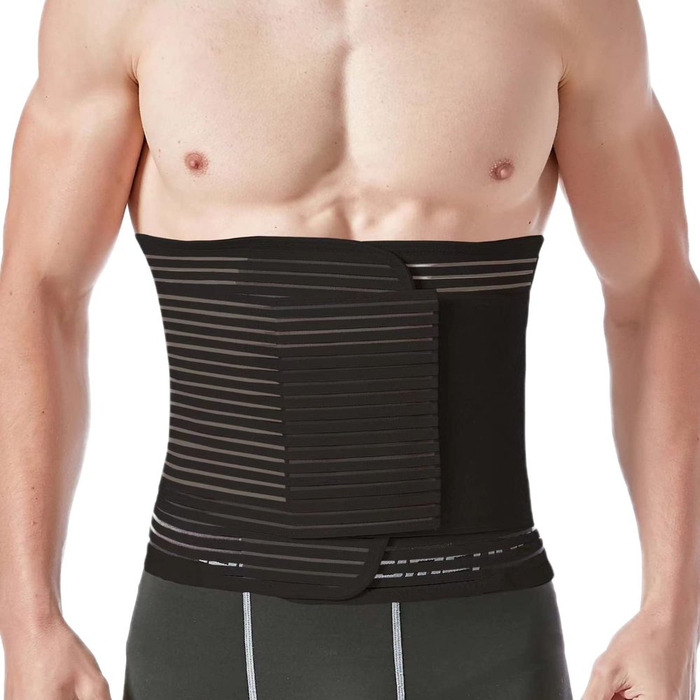 Reian Abdominal Binder for Post Surgery & Postpartum Recovery, Abdomen Hernia Support Belt for Women & Men (Black, Medium)