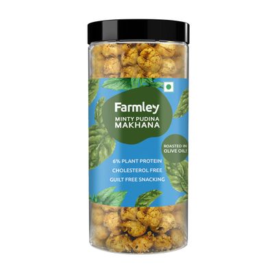 Farmley Makhana Healthy Protein Snacks | Gluten Free Plant Based Roasted & Flavoured Crisps (Pack of 1) | Fox Nuts | High Protein/Fiber | Healthy Snacks | Popped Lotus Seed - Mint | 3.20 Oz
