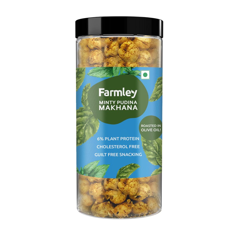 Farmley Makhana Healthy Protein Snacks | Gluten Free Plant Based Roasted & Flavoured Crisps (Pack of 1) | Fox Nuts | High Protein/Fiber | Healthy Snacks | Popped Lotus Seed - Mint | 3.20 Oz