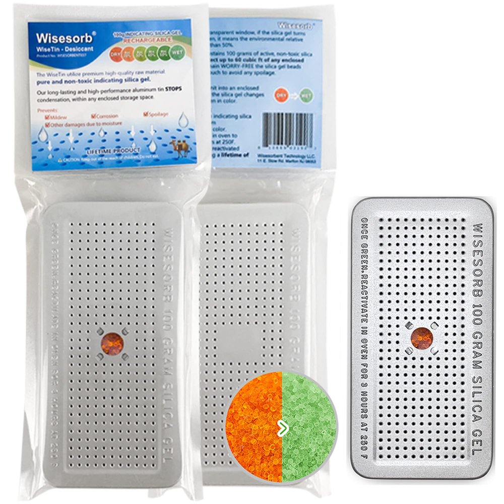 Wisesorb 100 Gram 20 Pack Indicating Silica Gel Canister, Gun Safe Dehumidifier (Orange to Green), Reusable Desiccant Canister Dehumidifier