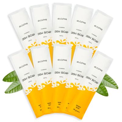 Foaming Dish Soap Refill Eco Friendly (10pk), Concentrated Powder Refills Make 10 Bottles x12 oz each of Foam Dish Soap, Zero Waste, Gentle on Hands (Mango Bliss)