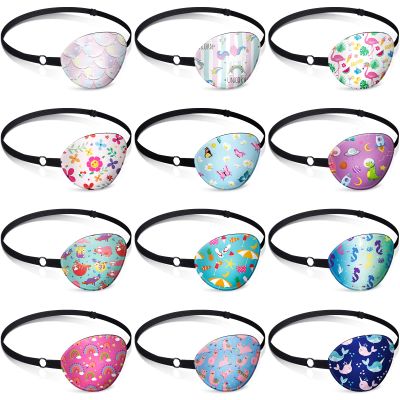 12 Pcs Eye Patches for Kids Adjustable Single Eyepatch Reusable Cute Soft Girl Boy Eye Patch with Elastic Strap Cotton Colorful and Fun Designs for Left or Right Eyepatch, Various Patterns