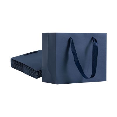 Umoonfine 8.7x3.9x7.1 Inches Navy Blue Gift Bags Bulk, 12 Pack Navy Blue Paper Gift Bags with Handles Navy Kraft Gift Wrap Bags for Wedding, Party,Shopping, Merchandise Business