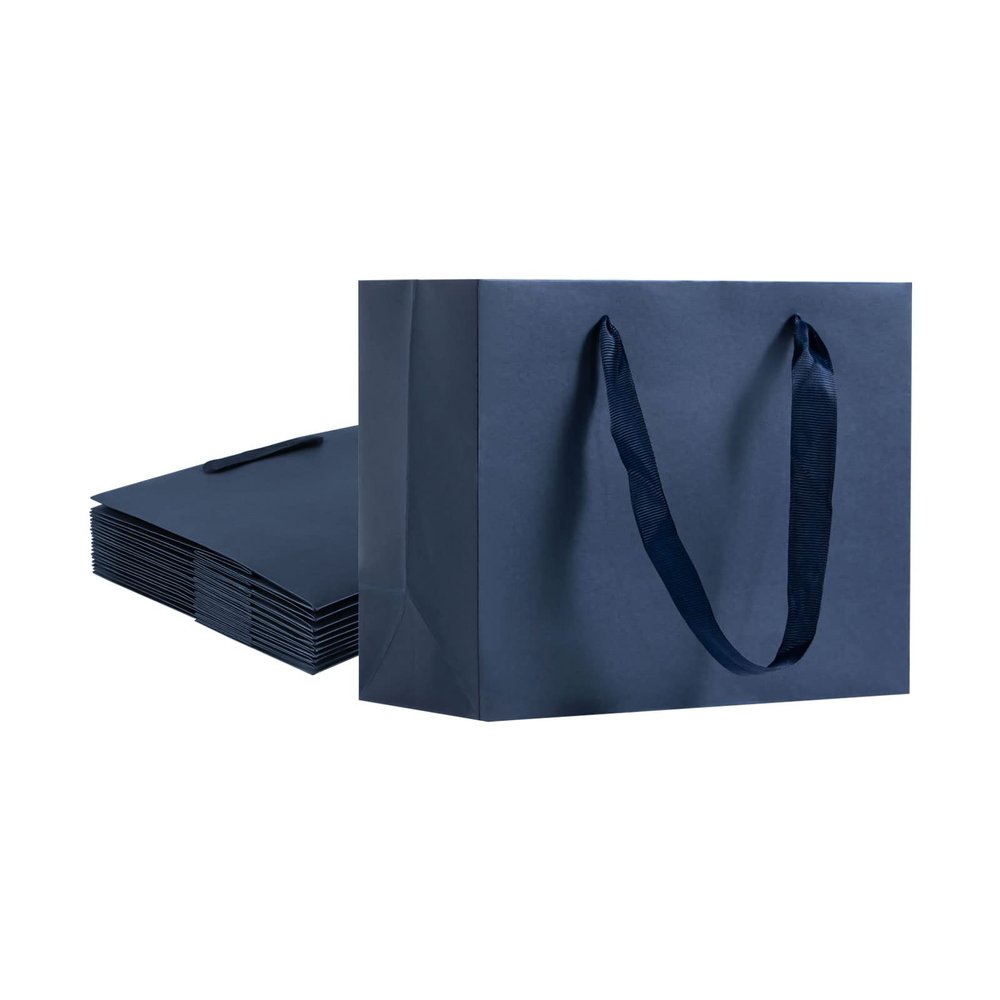 Umoonfine 8.7x3.9x7.1 Inches Navy Blue Gift Bags Bulk, 12 Pack Navy Blue Paper Gift Bags with Handles Navy Kraft Gift Wrap Bags for Wedding, Party,Shopping, Merchandise Business