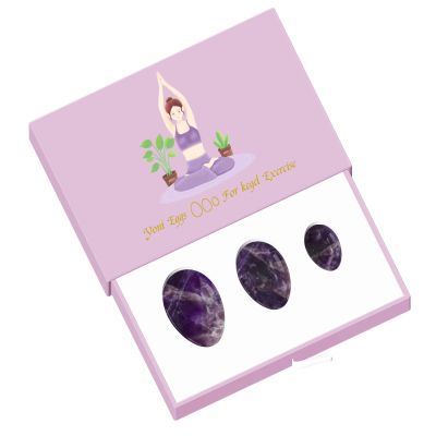 Undrilled Yoni Egg Set with Box Natural Jade Stone Eggs Women Kegel Exercise Product,Amethyst Eggs