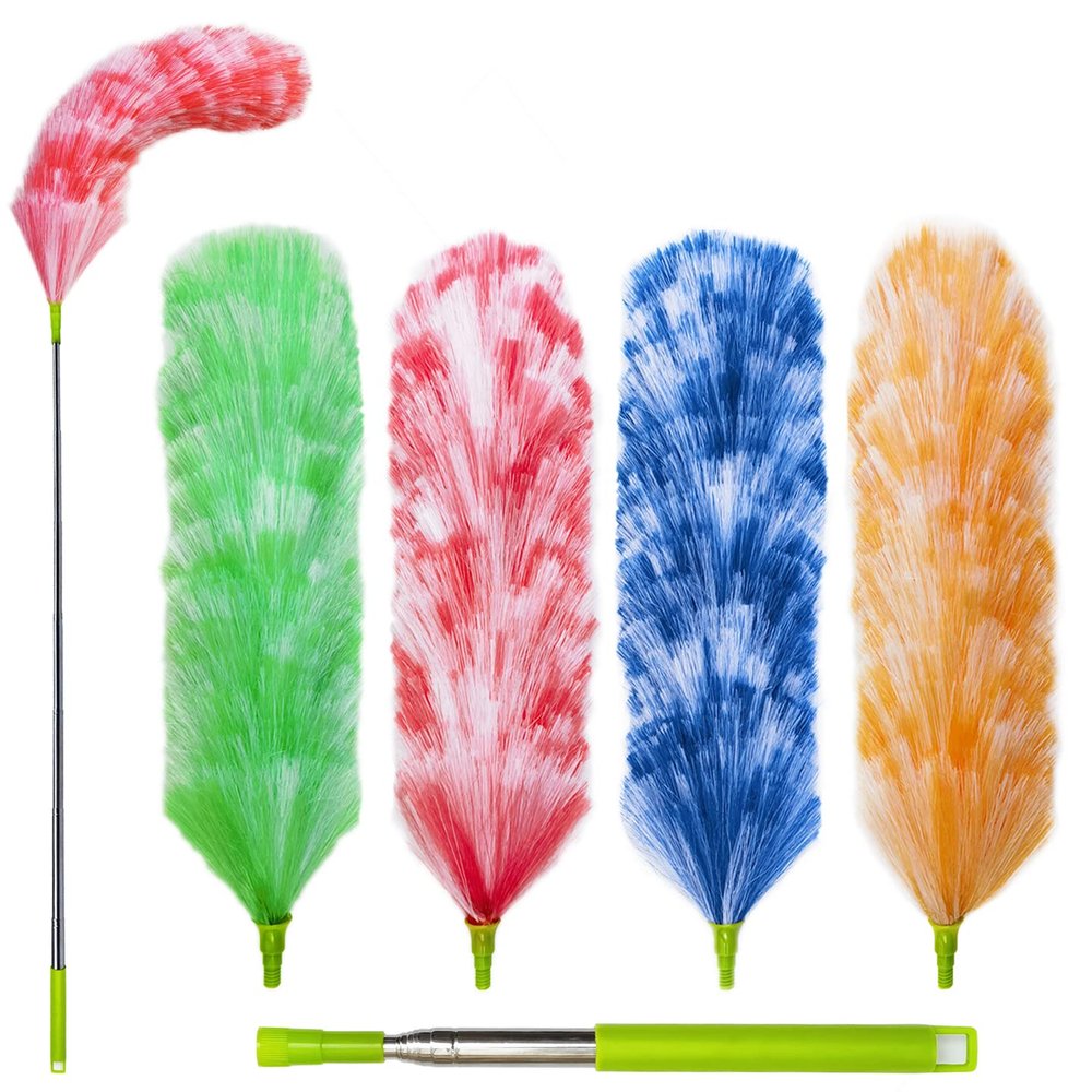 4 Pack Washable Electrostatic Duster, Extendable Pole 25" to 55", Feather Duster for Cleaning, Electrostatic Feather Duster