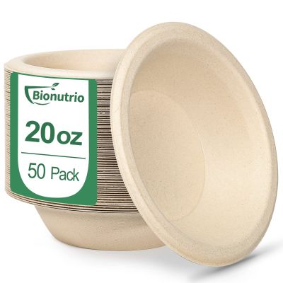 Disposable Paper Soup Bowls - 50 Pack Heavy Duty, Biodegradable & Compostable Made Of Sugarcane, 20 oz - Party Serving Bowls For Salad, Ice Cream