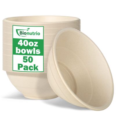 Eco-friendly 50 Pack Disposable Large Paper Bowls - 40oz, 100% Compostable, Sturdy Soup Bowls Perfect For Hot & Cold Food, Cereal, Salads