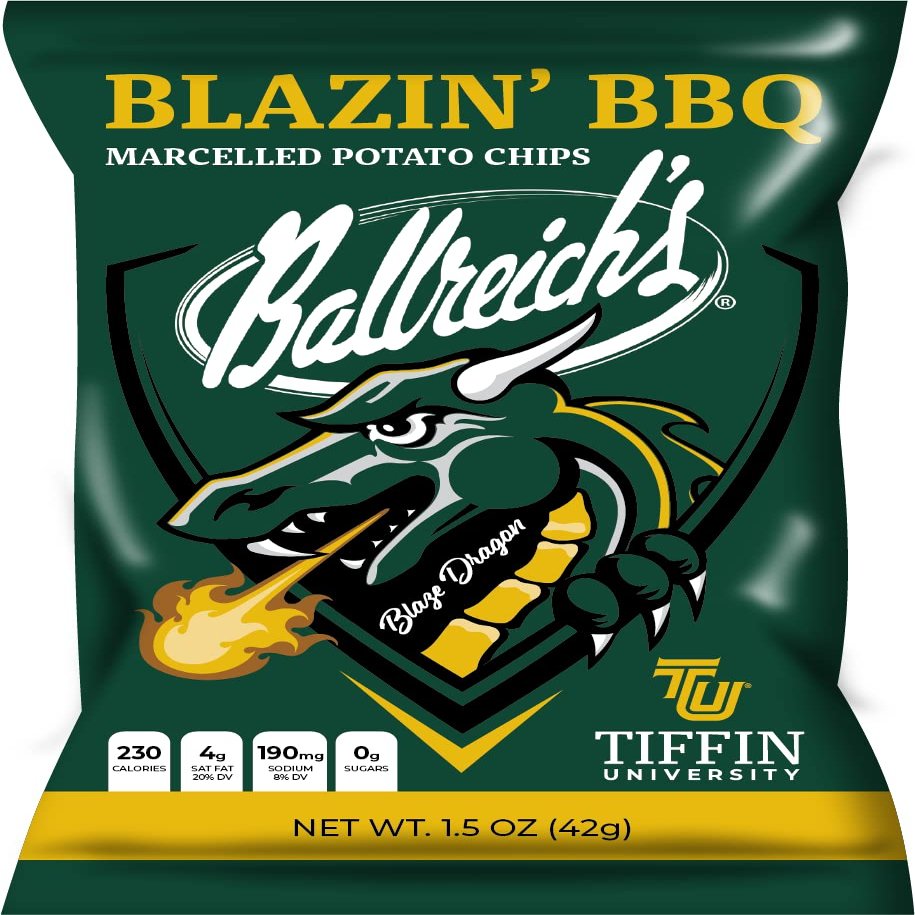 Ballreich Snack Food Company Tiffin University Potato Chips (Blazin' BBQ) (1.5oz (Pack of 24))