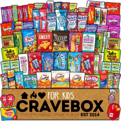 CRAVEBOX Kids Snack Box (55 count) Valentines Fun Variety Snacks Pack Care Package - College Back to School