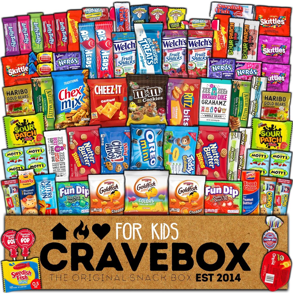 CRAVEBOX Kids Snack Box (55 count) Valentines Fun Variety Snacks Pack Care Package - College Back to School