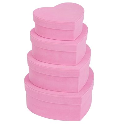 GnFlus Velvet Nesting Gift Boxes with Lids for Presents 4 Pack Pink Heart Shape Gifts Box for Arrangements Flowers Valentines Christmas Wedding Birthdays Bridesmaid Anniversary Party