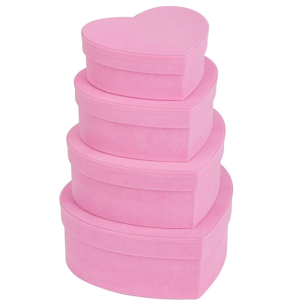 GnFlus Velvet Nesting Gift Boxes with Lids for Presents 4 Pack Pink Heart Shape Gifts Box for Arrangements Flowers Valentines Christmas Wedding Birthdays Bridesmaid Anniversary Party