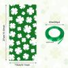 Whaline 160Pcs St. Patrick's Day Cellophane Treat Bags Shamrock Candy Cellophane Bag Plastic Goody Bags with Green Ribbon for Irish Holiday Party Favor Supplies Gift Packing Decoration, 5.1x10.6inch view 2