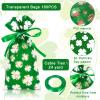 Whaline 160Pcs St. Patrick's Day Cellophane Treat Bags Shamrock Candy Cellophane Bag Plastic Goody Bags with Green Ribbon for Irish Holiday Party Favor Supplies Gift Packing Decoration, 5.1x10.6inch view 3