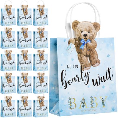 Tinlade 48 Pcs Bear Baby Shower Bags Bear Paper Gift Bags with Handles We Can Bearly Wait Baby Shower Party Favors Decorations for Birthday Party Wedding Games Prizes