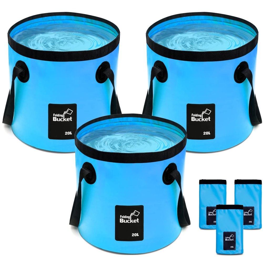 3 Pcs 5 Gallon Bucket Collapsible Foldable Bucket with Handle for Camping Fishing Hiking to Hold Water Folding Container Carry Bag Multiple Use Portable Fold up Lightweight(Blue)