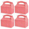 Red and White Gingham Treat Boxes - 24 Piece Candy Gable Boxes with Handles for Birthday Party, Family Dinner, Picnic, Barbecue, Mother's Day Party view 1