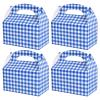 Blue and White Gingham Treat Boxes - 24 Piece Candy Gable Boxes with Handles for Birthday Party, Family Dinner, Picnic, Barbecue, Father's Day Party view 1
