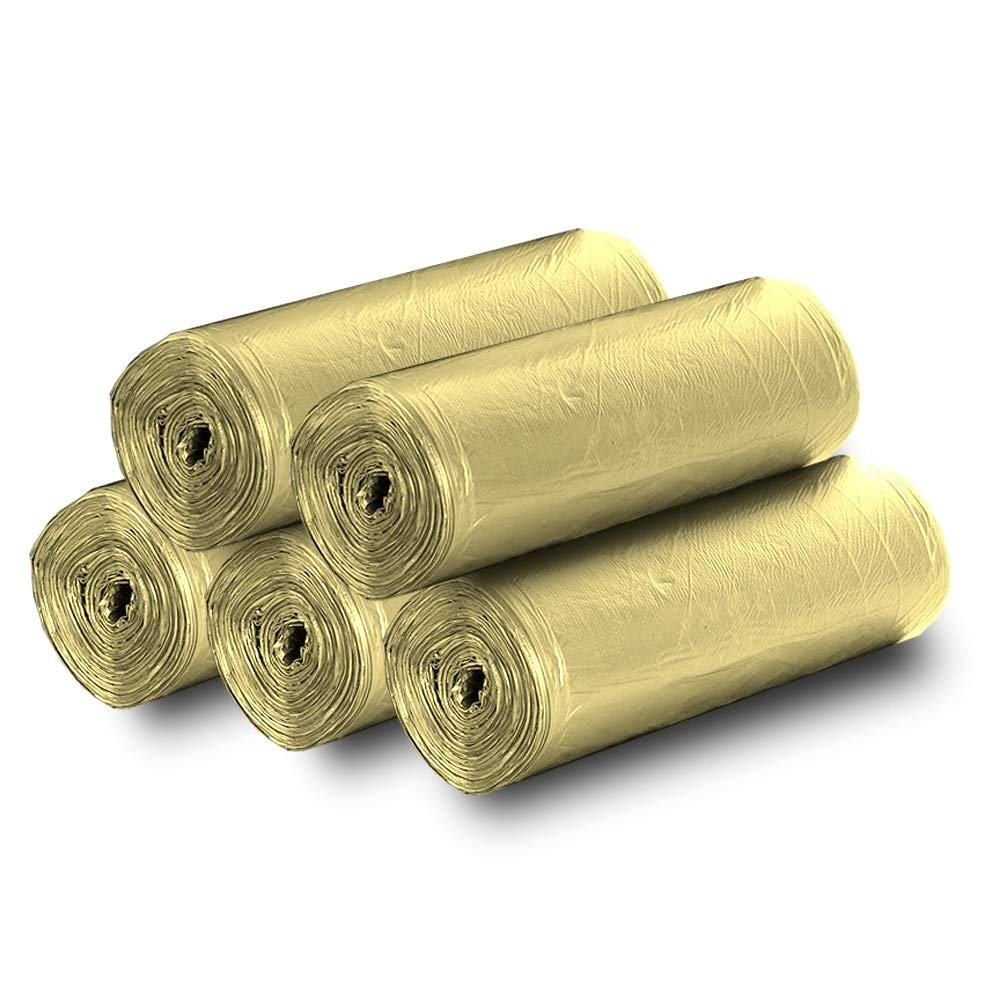 5 Rolls Small Trash Garbage Bags, 4 Gallon Strong Thin Material Disposable Kitchen Garbage Bags, Durable Plastic Trash Bags for Office Home Bedroom Garden Waste Bin, 200 Counts (Golden)