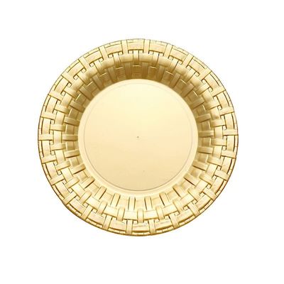 40 pcs 7-Inch Gold with Basketweave Plastic Round Plates - Disposable Wedding Party Catering Tableware