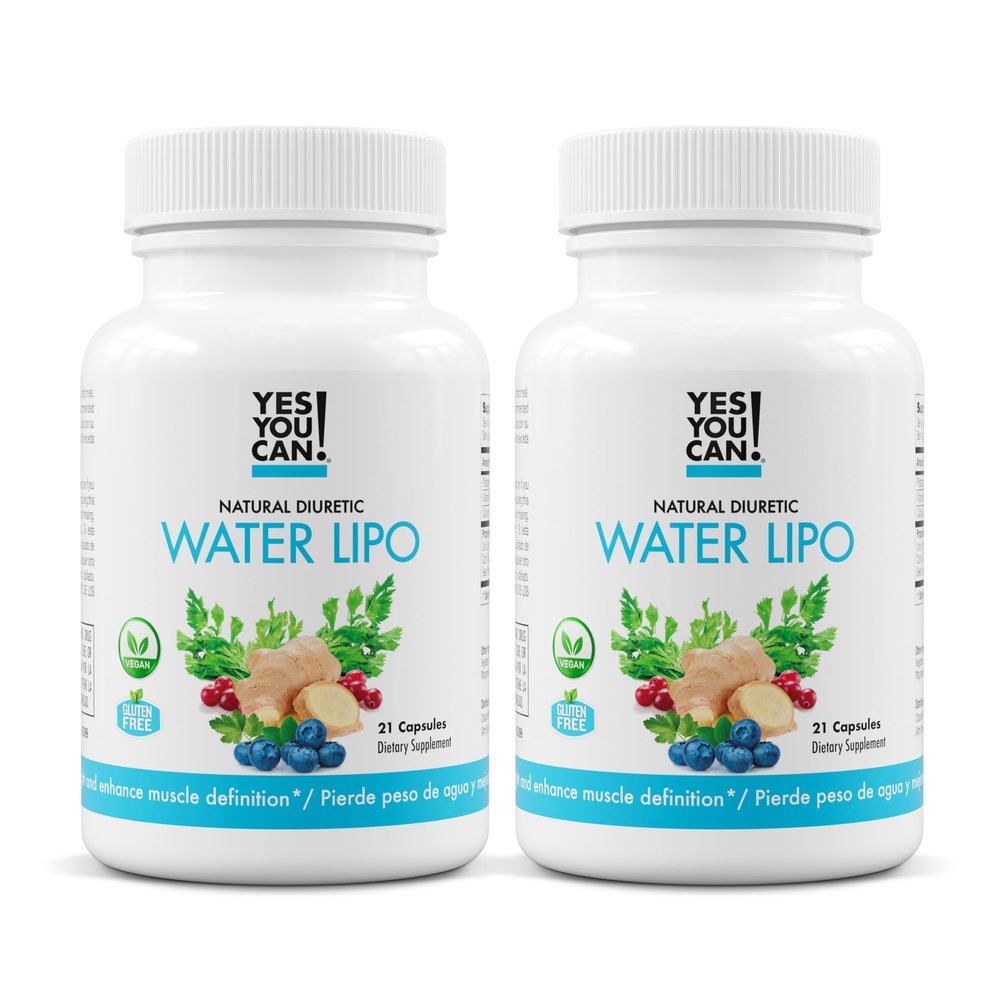 Yes You Can! Natural Water Lipo Pills - Diuretic Cleanse with Electrolytes & Vitamins - Helps with Water Retention - Gluten-Free, 21 Capsules Per Bottle (2 Pack)