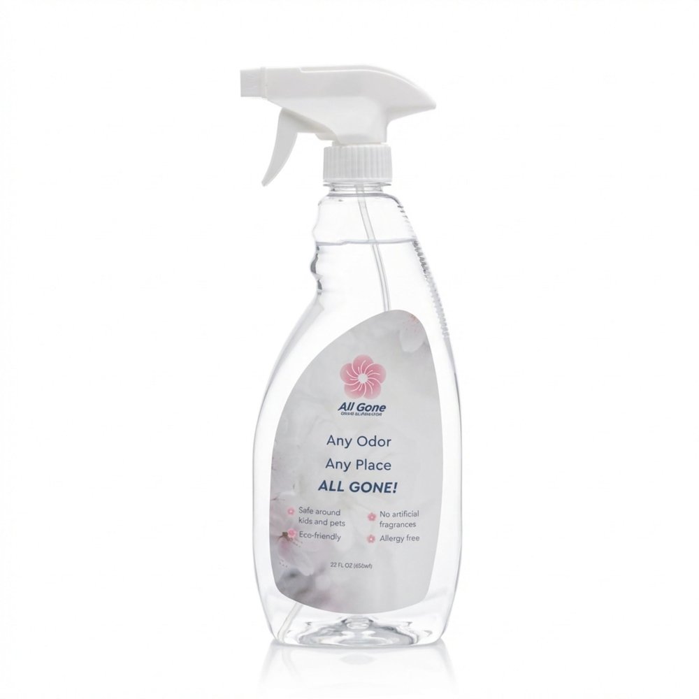 All Gone Pet Odor Eliminator & Smoke Remover Spray - 22oz Professional Strength Air Freshener for Home, Car, & Office - Neutralizes Urine, & Mildew - Cherry Almond