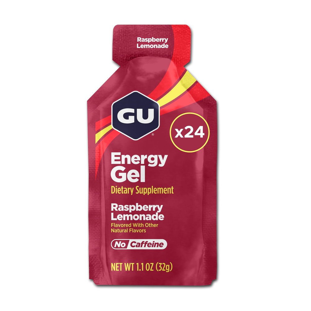 GU Energy Original Sports Nutrition Energy Gel, Vegan, Gluten-Free, Kosher, and Dairy-Free On-the-Go Energy for Any Workout, 24-Count, Raspberry Lemonade