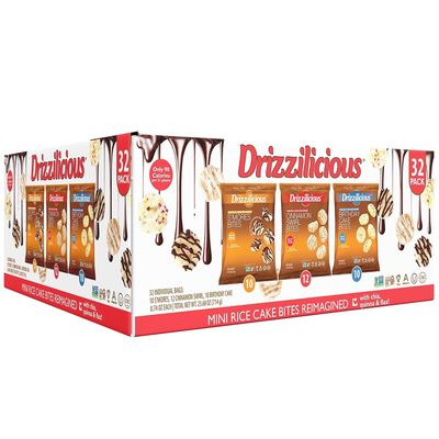 Drizzilicious Mini Rice Cakes Variety Pack - Rice Crisps, Healthy Snack for Adults and Kids, Flavored Rice Cakes, Vegan, Gluten Free, Allergen Free, Only 90 Calories Per Bag - .74 oz (Pack of 32)
