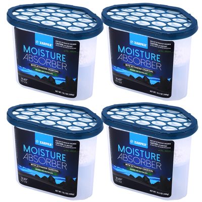 ZARPAX Moisture Absorber Activated Charcoal 10.5 oz/300g | Removes Moisture, Damp, Humidity & Odors | Odor Absorber | Moisture Trap for Bathroom, Closet, Kitchen & Small Spaces | Set of 4