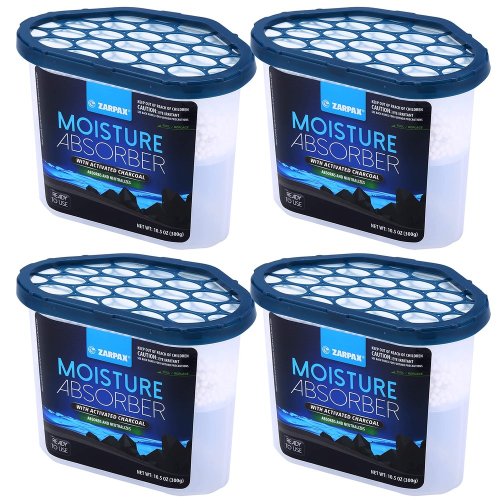 ZARPAX Moisture Absorber Activated Charcoal 10.5 oz/300g | Removes Moisture, Damp, Humidity & Odors | Odor Absorber | Moisture Trap for Bathroom, Closet, Kitchen & Small Spaces | Set of 4