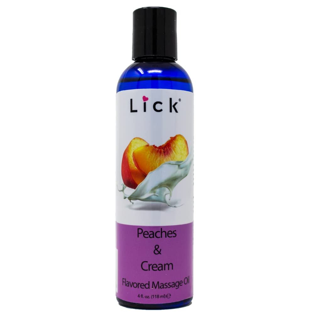 Lick Peaches and Cream Flavored Massage Oil  Sweet Dessert-Inspired Edible Massage Oil with Vitamin E, Smooth Body-Safe Glide for Couples Massage Nights, 4 oz