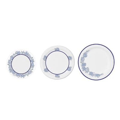 DHG PROFESSIONAL Pack of 42 Counts Beautifully Designed Blue Floral Paper Tableware - Luxury Disposable Tableware for any Occasion (3-pieces sets)