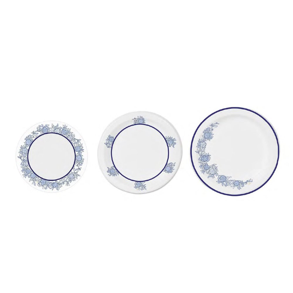 DHG PROFESSIONAL Pack of 42 Counts Beautifully Designed Blue Floral Paper Tableware - Luxury Disposable Tableware for any Occasion (3-pieces sets)