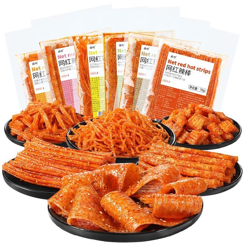 Spicy Noodle Web Celebrity latiao Snacks ,Big Spicy Piece Nostalgia SpicyConvenient Fast FoodGluten, Casual SnacksHandmade Spicy Strips ,Spicy French fries (Hot Silk,2 bag)