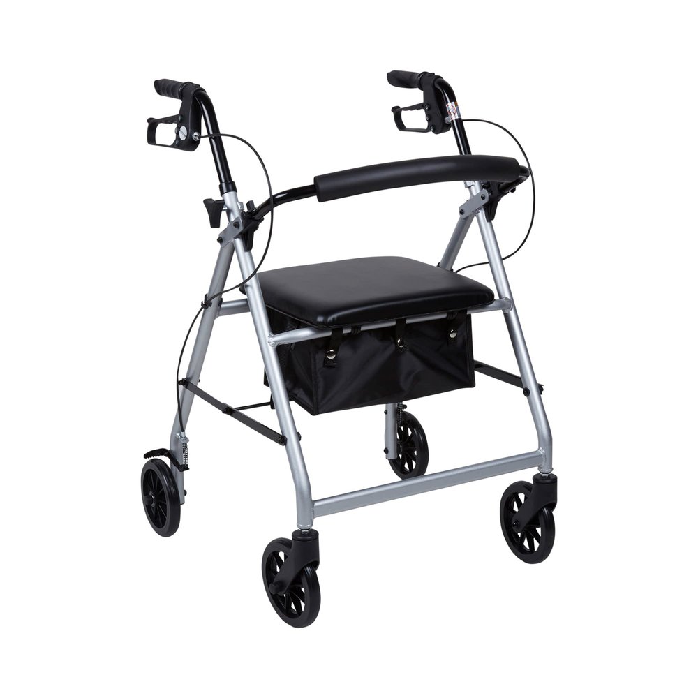 SURGIMAC Rollator Walkers for Seniors Rollator Walker with Seat & Back Support 4 Wheel Walker with Seat & Brakes 6 Wheels Rolling Walker Lightweight Folding Walkers Mobility Aids & Equipment (Silver)