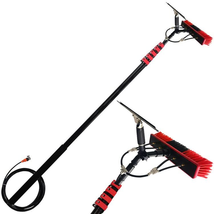 GIZMIT Outdoor Window Cleaning Pole, Water Fed Telescopic Brush Water Fed Pole Kit with Scraper, 12ft-39ft Solar Panel Cleaning System Outdoor Washing Equipment Tool,24FT/7.2M
