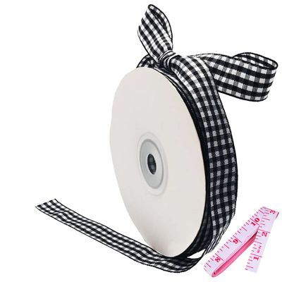 Buffalo Black Gingham 5/8" Picnic Ribbon - 25Yd Roll, Woven Edge Polyester Ribbon for Crafts, Hair Accessories & Gift Wrapping