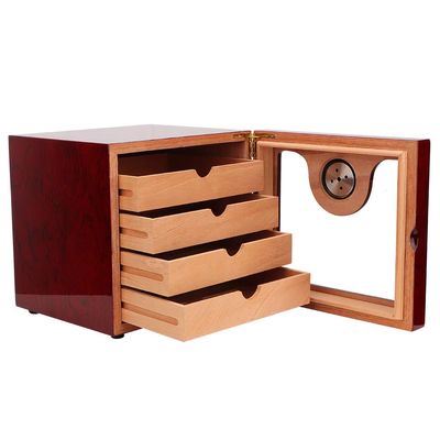 Large Capacity Cedar Wood 4 Drawer with Glass Screen Cigar Humidor Container Storage Case Cabinet Box with Humidifier Hygrometer for 100 Cigars , Cigar Humidor , Cigar Box Cigar Humidor Cigar Cabin