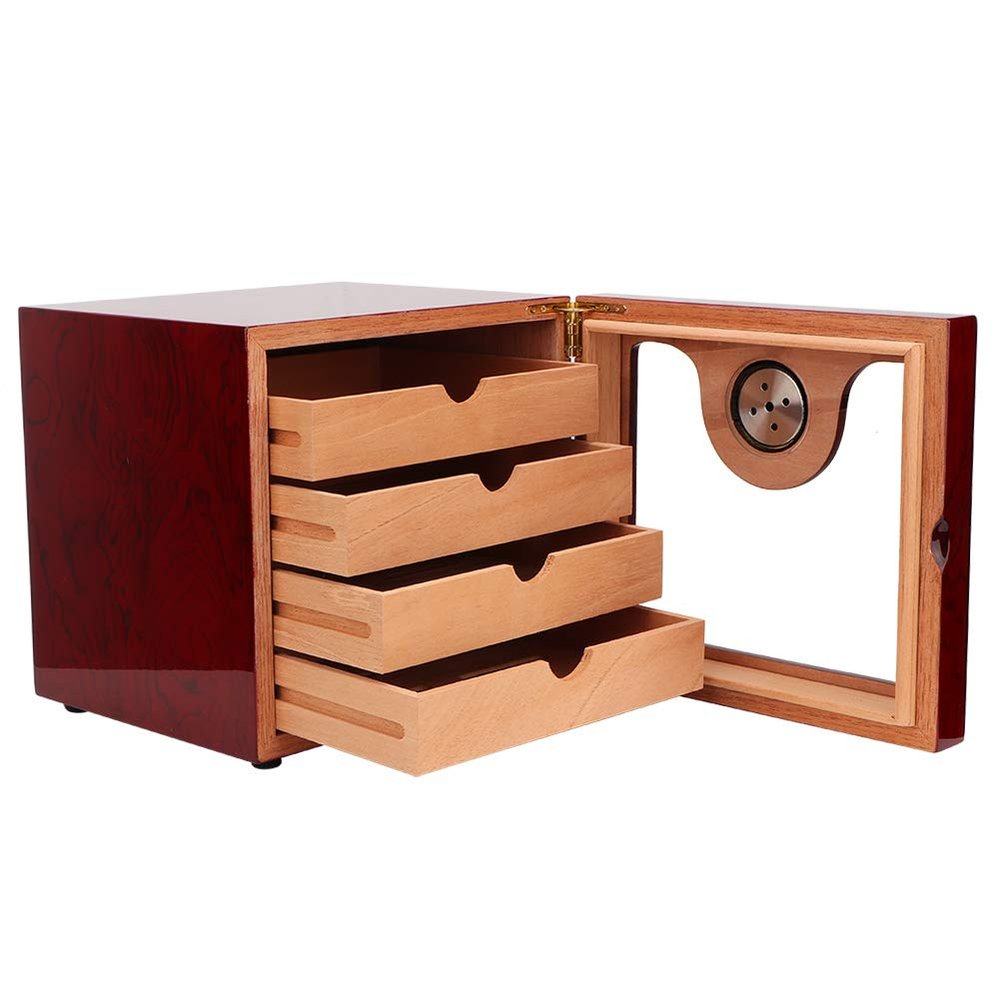 Large Capacity Cedar Wood 4 Drawer with Glass Screen Cigar Humidor Container Storage Case Cabinet Box with Humidifier Hygrometer for 100 Cigars , Cigar Humidor , Cigar Box Cigar Humidor Cigar Cabin