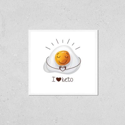HardPress Wall Art Poster Print of Color Illustration with The Inscription I Love Keto. Funny Egg Character. Cute Face, Cartoon Character Emotions. Design for Keto Diet. Logo for Keto Nutrition.