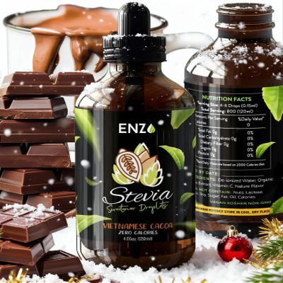 Enzo Liquid Stevia Drops Our Zero Calories Sweetener (4oz - 800 Servings/Bottle) - Chocolate - All Natural flavoring with No Artificial Additives & Filler Ingredient