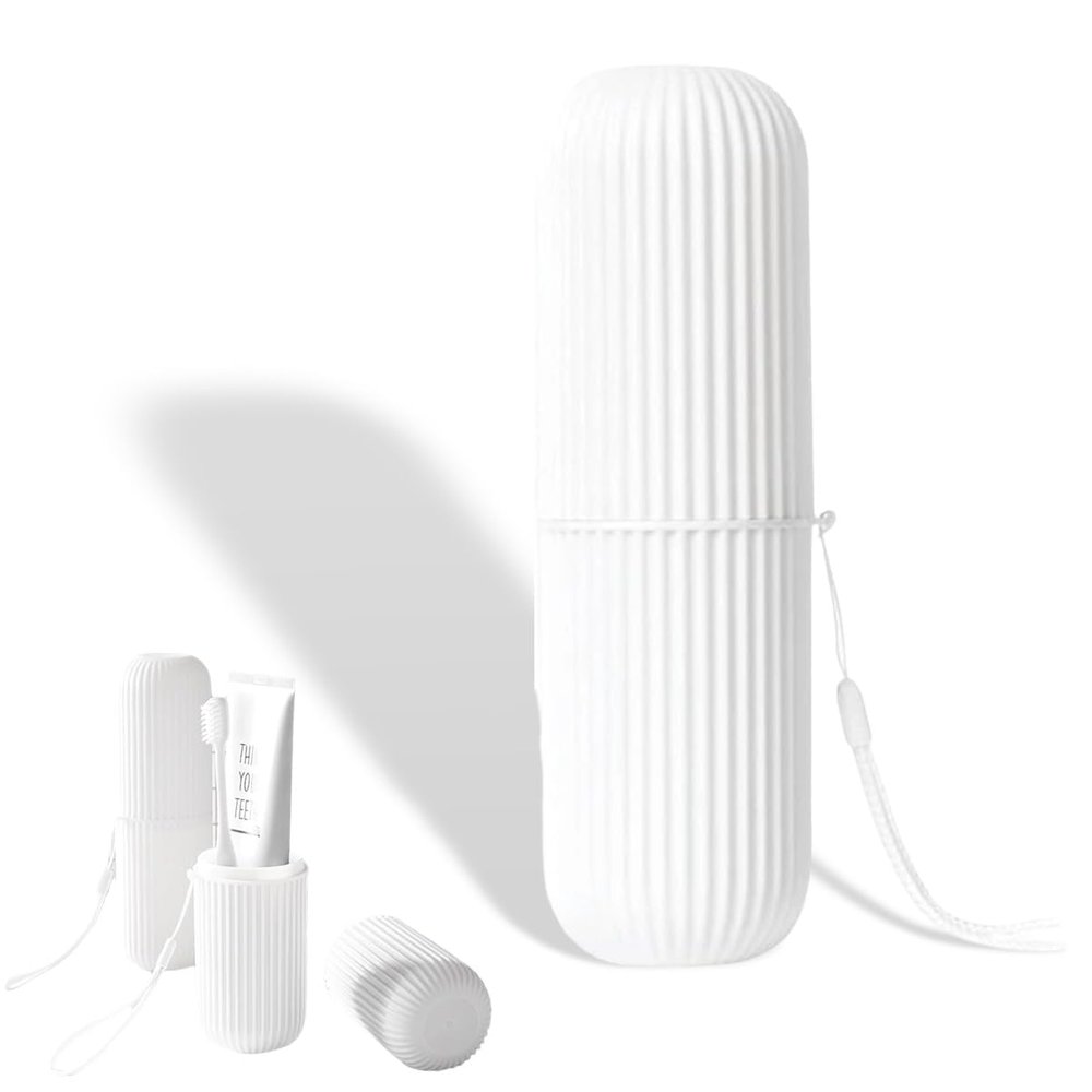 Cyrank Toothbrush Travel Case, Travel Toothbrush Holder, White, 7.7*2.4in