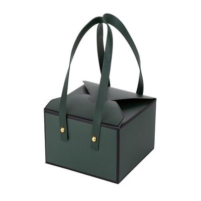 Hammont Gift Boxes - 4 Pack of Gift Boxes with Faux Leather Handles - Cookie Boxes - Versatile Gift Boxes for Presents - Elegant Box for Cakes Candy | Jewelry | Chocolates (6"x6"x3" (Green))
