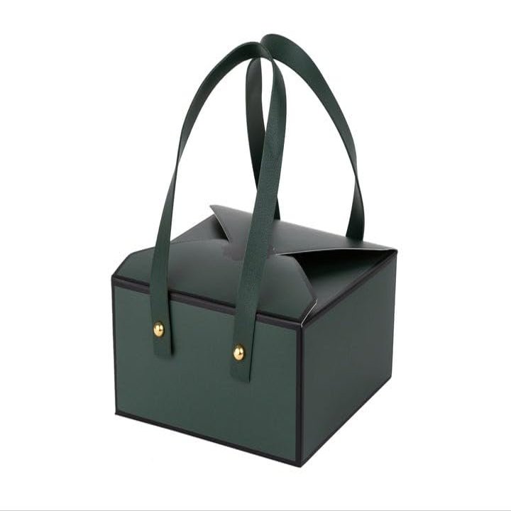 Hammont Gift Boxes - 4 Pack of Gift Boxes with Faux Leather Handles - Cookie Boxes - Versatile Gift Boxes for Presents - Elegant Box for Cakes Candy | Jewelry | Chocolates (6"x6"x3" (Green))