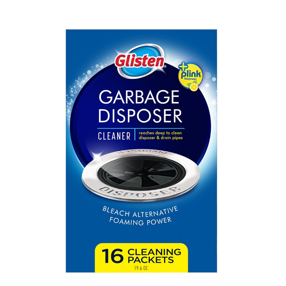 Glisten Garbage Disposer Cleaner and Freshener with Foaming Action, Helps Remove Buildup in Drains, Lemon Scent, Made in the USA, 16 Packets