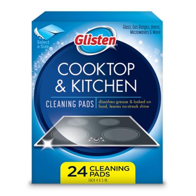 Glisten Cooktop and Kitchen Cleaning Pads for Glass, Gas Ranges, Ovens, Microwaves, and More, Dissolves Grease and Baked on Foods, Lemon Scent, 24 Large Pads or 48 Small Pads