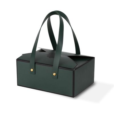 Hammont Gift Boxes - 4 Pack of Gift Boxes with Faux Leather Handles - Cookie Boxes - Versatile Gift Boxes for Presents - Elegant Box for Cakes Candy | Jewelry | Chocolates (5"x7"x3" (Green))