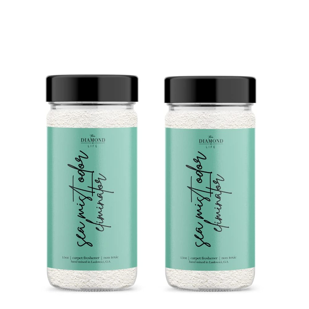 The Diamond Life Home "Sea Mist" Cotton Blossom & Linen Natural Carpet Powder For Vacuuming, Upholstery Freshener, Cat Litter/Dog Bed Odor Eliminator For Homes With Kids & Pets(2 Pack)